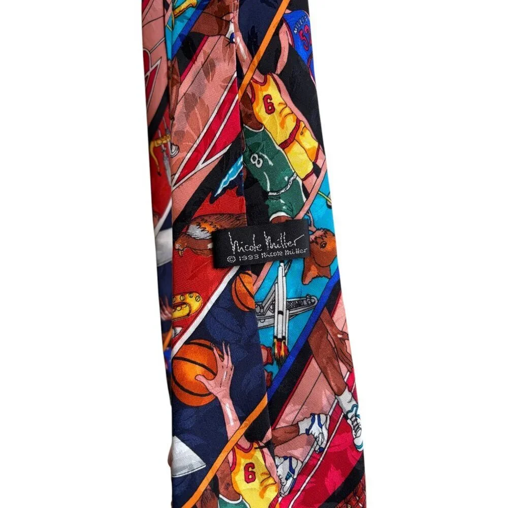 Nicole Miller 90's Novelty 100% silk Basketball PLAYERS Necktie Tie RARE